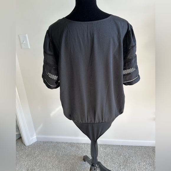 Women’s Express Black Short Sleeve Crossover Bodysuit - Picture 2 of 4